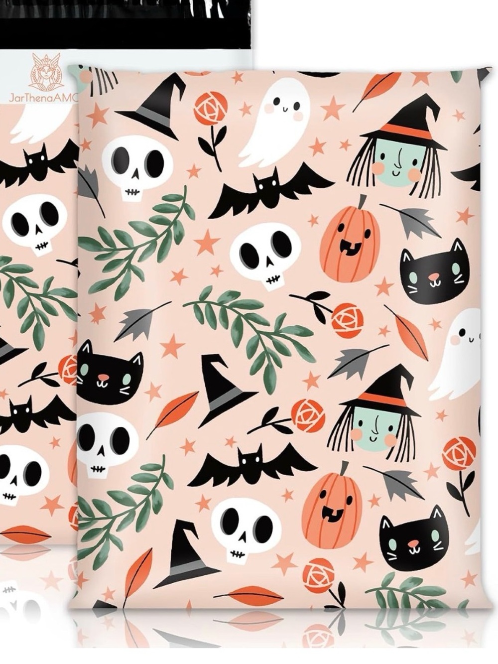(15) 10”x13” Halloween Polymailers - Peach with Black, Orange & Green Print